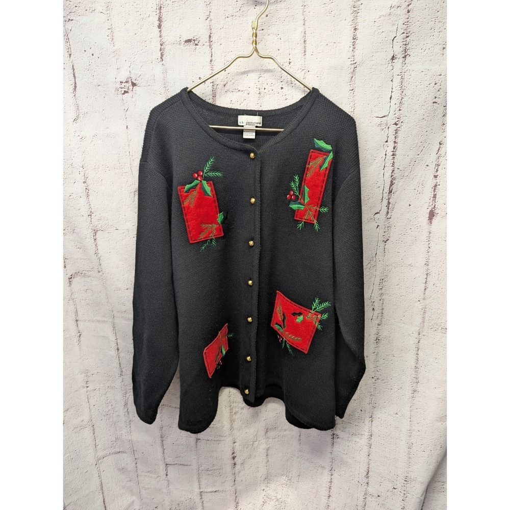 K. B. Collections Womans 2XL Black Acrylic Long Sleeve Knit Button Up‎ Cardigan